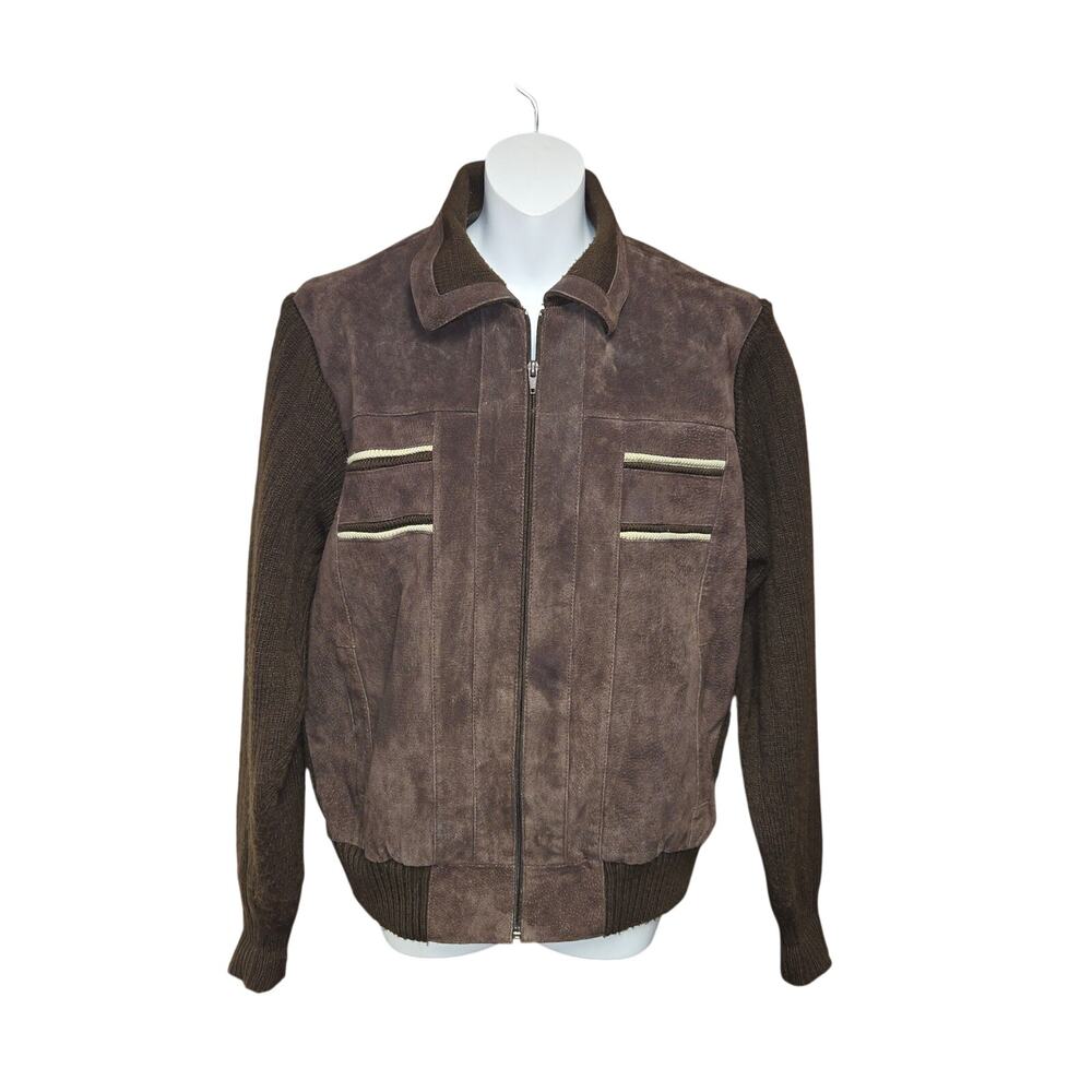 Vintage Peter Et Jon 90s‎ Leather Knit Jacket Mens M Brown Suede Mixed Media Y2K